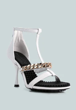 DAKOTA Metal Chain Embellishment Sandals In White