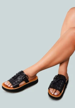 PATTON Black Cut Out Buckled Platform Sandals -Rag & Co 6