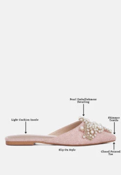 ASTRE Pearl Embellished Shimmer Mules In Blush -Rag & Co ASTREPearlEmbellishedShimmerMulesInBlush RCSH3110 blush 2