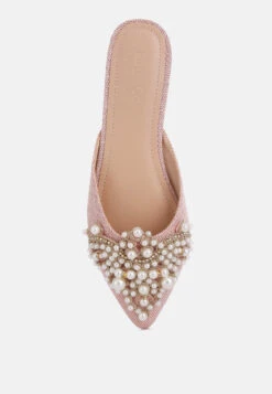 ASTRE Pearl Embellished Shimmer Mules In Blush -Rag & Co ASTREPearlEmbellishedShimmerMulesInBlush RCSH3110 blush 9