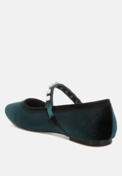 Aralia Velvet Mary Jane Ballerinas -Rag & Co Aralia Velvet Mary Jane Ballerinas 13 RCSH5159 GREEN