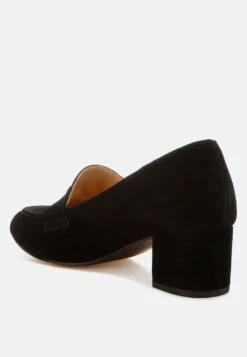 Astra Block Heel Genuine Suede Loafers -Rag & Co Astra Block Heel Suede Loafers RCSH5190 BLACK 10