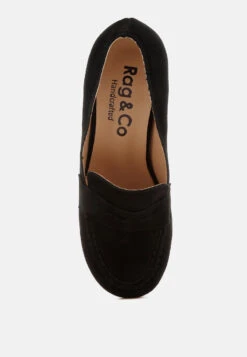 Astra Block Heel Genuine Suede Loafers -Rag & Co Astra Block Heel Suede Loafers RCSH5190 BLACK 2