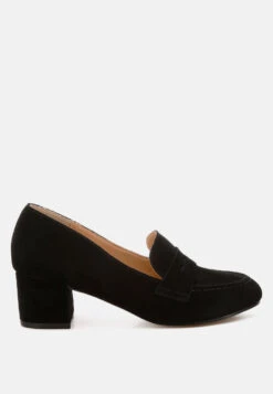 Astra Block Heel Genuine Suede Loafers -Rag & Co Astra Block Heel Suede Loafers RCSH5190 BLACK 6
