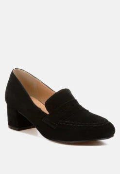 Astra Block Heel Genuine Suede Loafers -Rag & Co Astra Block Heel Suede Loafers RCSH5190 BLACK 7