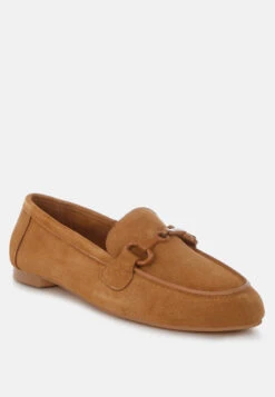 Awen Monochromatic Horsebit Real Suede Loafers -Rag & Co AwenMonochromaticHorsebitRealSuedeLoafersRCSH5479TAN 1