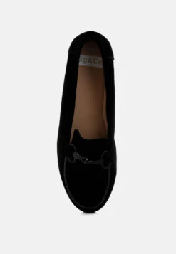 Awen Monochromatic Horsebit Real Suede Loafers -Rag & Co Awen Monochromatic Horsebit Real Suede Loafers RCSH5479 BLACK 4