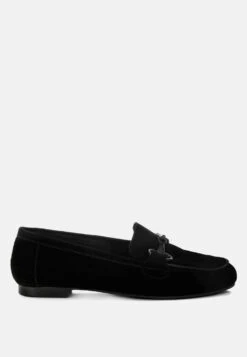 Awen Monochromatic Horsebit Real Suede Loafers -Rag & Co Awen Monochromatic Horsebit Real Suede Loafers RCSH5479 BLACK 5