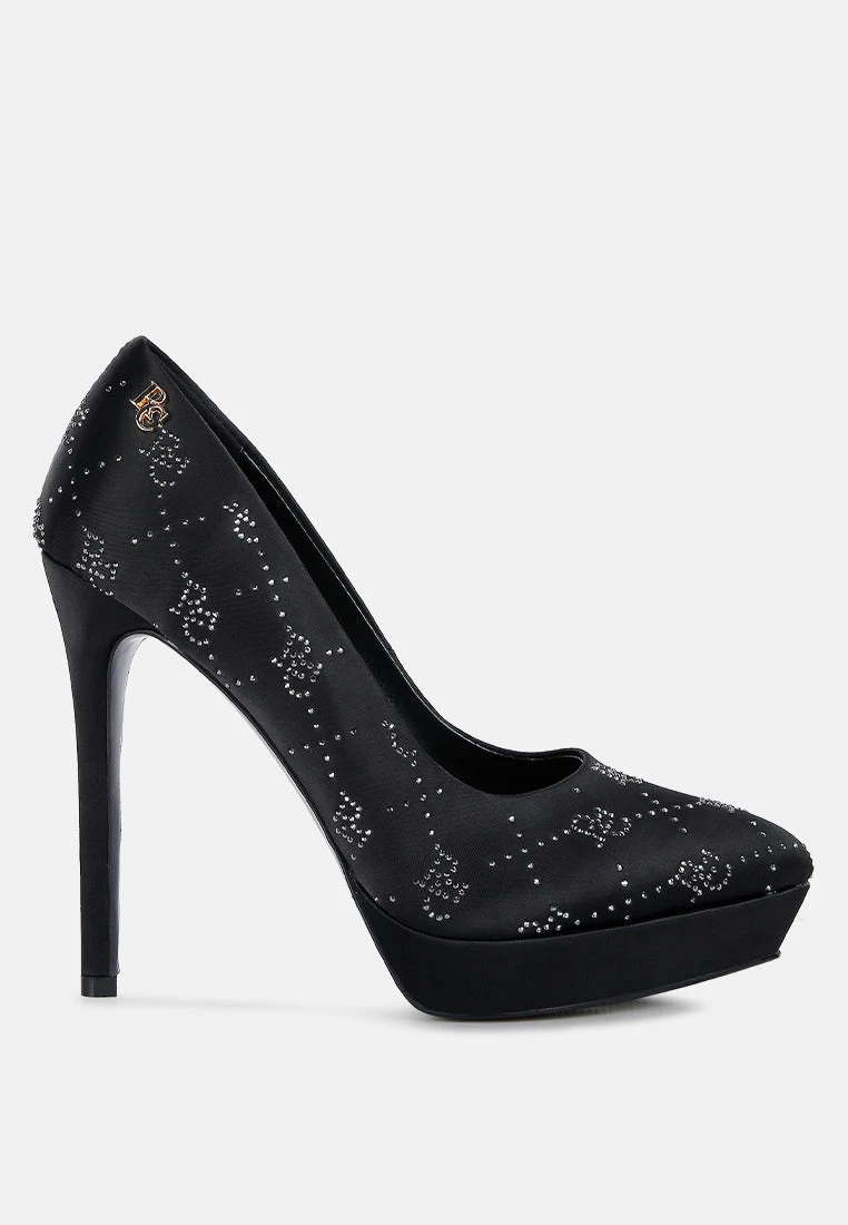 BALLARD Black Monogram Satin Stiletto Pumps 4 BALLARD Black Monogram Satin Stiletto Pumps - Image 2