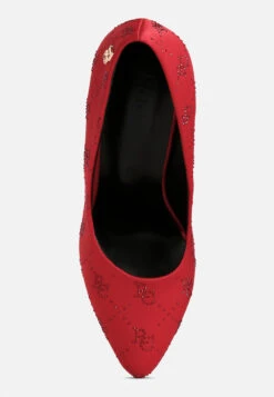 BALLARD Red Monogram Satin Stiletto Pumps 15 BALLARD Red Monogram Satin Stiletto Pumps -Rag & Co BALLARDRedMonogramSatinStilettoPumps RCSH3983 Red 3
