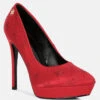 BALLARD Red Monogram Satin Stiletto Pumps -Rag & Co BALLARDRedMonogramSatinStilettoPumps RCSH3983 Red 5 b6c62590 38da 4c37 aa0f 15b8e34b3fc5