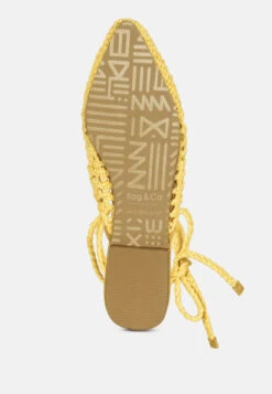 BARTSI Yellow Handwoven Tie Up Flat Mules -Rag & Co BARTSIYellowHandwovenCottonTieUpMuleFlats RCSH2866 Yellow 7