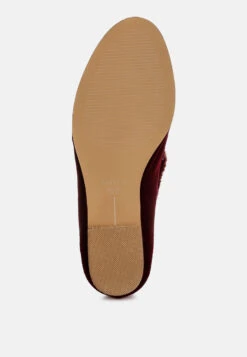 Bastian Fur Detail Velvet Loafers -Rag & Co BastianFurDetailVelvetLoafersRCSH5204BURGUNDY 3