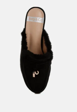 Bosnia Real Suede Leather & Faux Fur Slip On Mules 25 Bosnia Real Suede Leather & Faux Fur Slip On Mules -Rag & Co Bosnia Suede Faux Fur Slip On Mules RCSH5203 BLACK 1