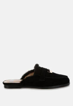 Bosnia Real Suede Leather & Faux Fur Slip On Mules 22 Bosnia Real Suede Leather & Faux Fur Slip On Mules -Rag & Co Bosnia Suede Faux Fur Slip On Mules RCSH5203 BLACK 3