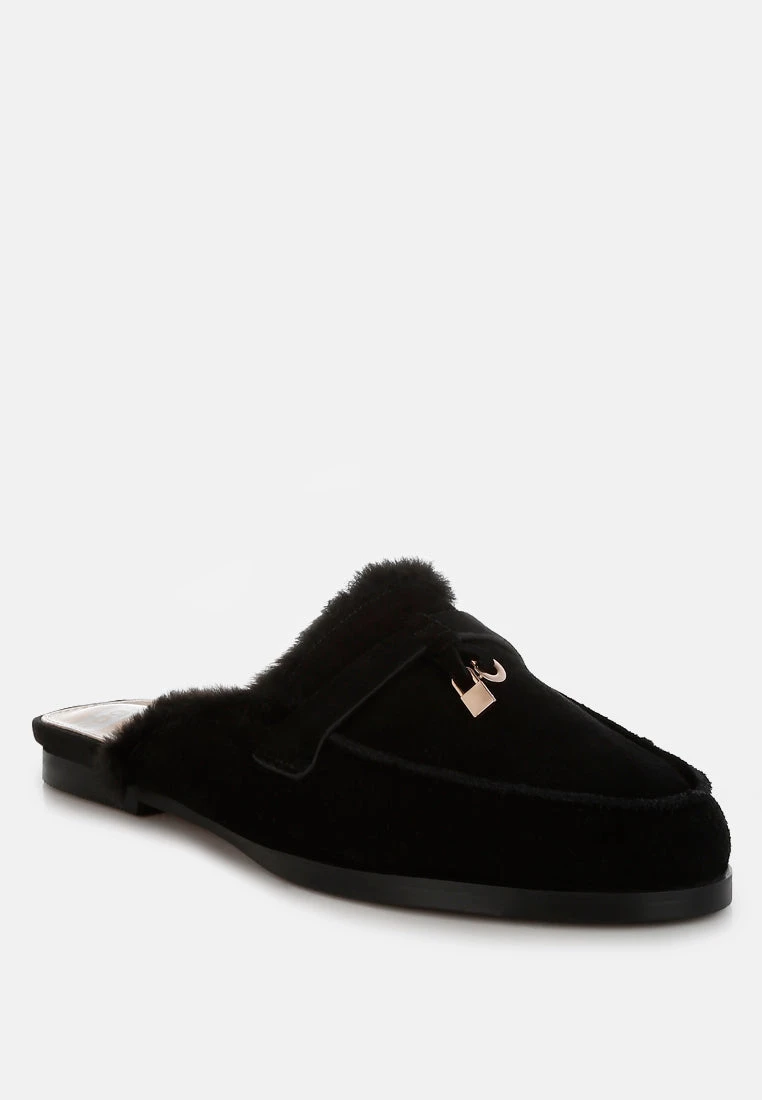Bosnia Real Suede Leather & Faux Fur Slip On Mules 14 Bosnia Real Suede Leather & Faux Fur Slip On Mules - Image 12