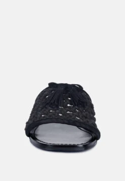 CEDAR Handwoven Natural Black Tassel Flats 10 CEDAR Handwoven Natural Black Tassel Flats -Rag & Co CEDARHandwovenNaturalBlackTasselFlats RCSH2950 Black 3