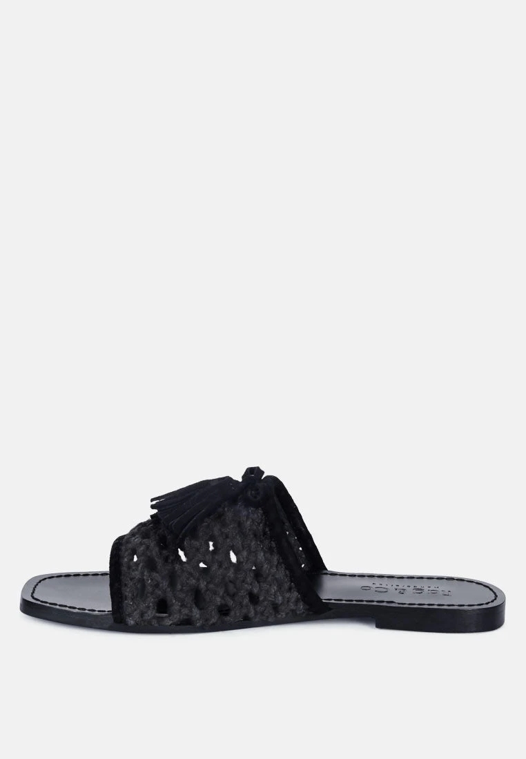 CEDAR Handwoven Natural Black Tassel Flats 6 CEDAR Handwoven Natural Black Tassel Flats - Image 4