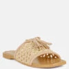 CEDAR Handwoven Natural Latte Tassel Flats -Rag & Co CEDARHandwovenNaturalLatteTasselFlats RCSH2950 Latte 2