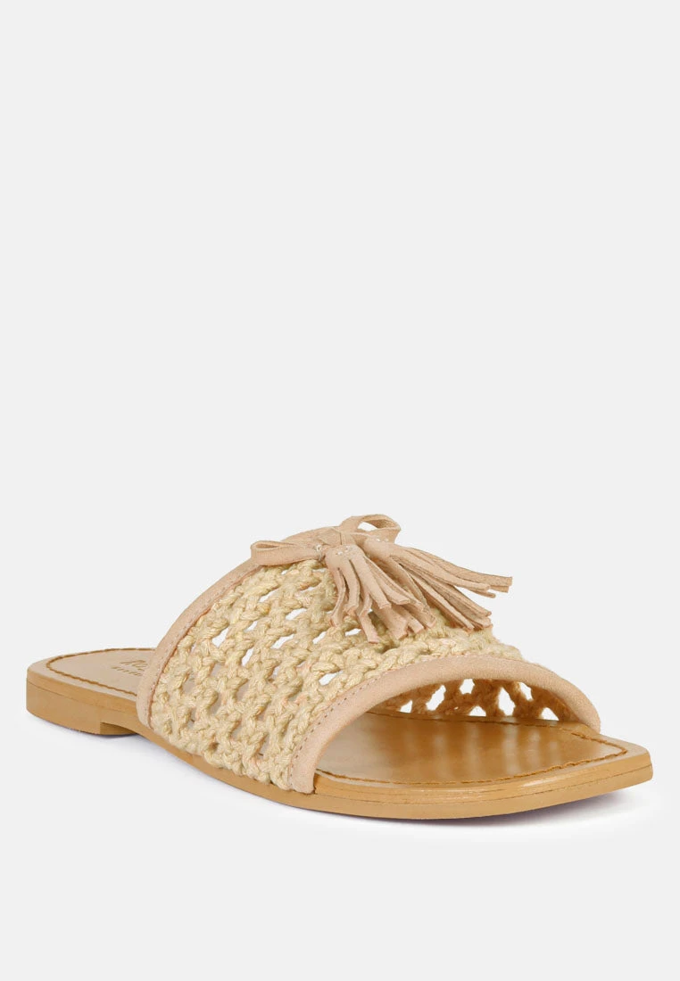 CEDAR Handwoven Natural Latte Tassel Flats 3 CEDAR Handwoven Natural Latte Tassel Flats