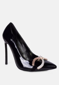 COCKTAIL Buckle Embellished Stiletto Pump Shoes In Black