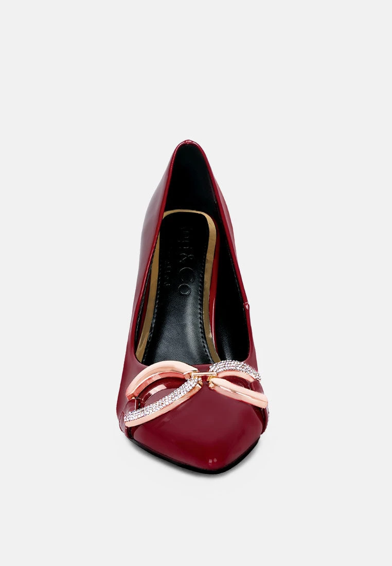 COCKTAIL Buckle Embellished Stiletto Pump Shoes In Burgundy 5 COCKTAIL Buckle Embellished Stiletto Pump Shoes In Burgundy - Image 3