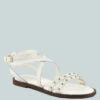 CORRIANE Studs Embellishment Off White Strappy Sandals -Rag & Co CORRIANEStudsEmbellishmentOffWhiteStrappySandals RCSH4093 OFFWHITE 8