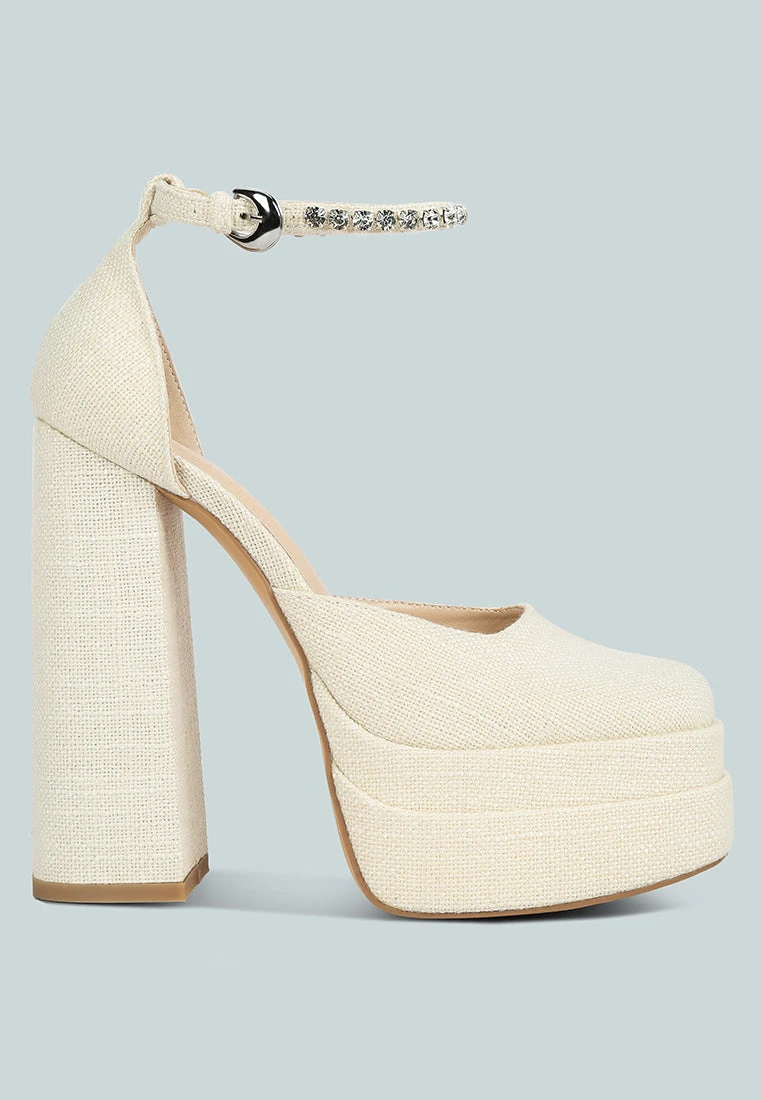 COSETTE Diamante Embellished Ankle Strap High Block Heel Sandals In Off White 4 COSETTE Diamante Embellished Ankle Strap High Block Heel Sandals In Off White - Image 2