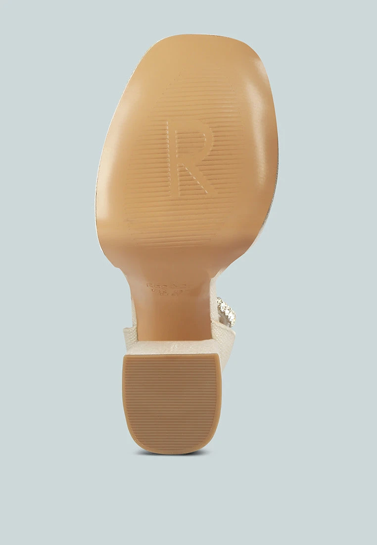 COSETTE Diamante Embellished Ankle Strap High Block Heel Sandals In Off White 9 COSETTE Diamante Embellished Ankle Strap High Block Heel Sandals In Off White - Image 7