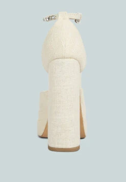 COSETTE Diamante Embellished Ankle Strap High Block Heel Sandals In Off White 15 COSETTE Diamante Embellished Ankle Strap High Block Heel Sandals In Off White -Rag & Co COSETTEDiamanteEmbellishedAnkleStrapHighBlockHeelSandalsinOffWhite RCSH4185OffWhite 5