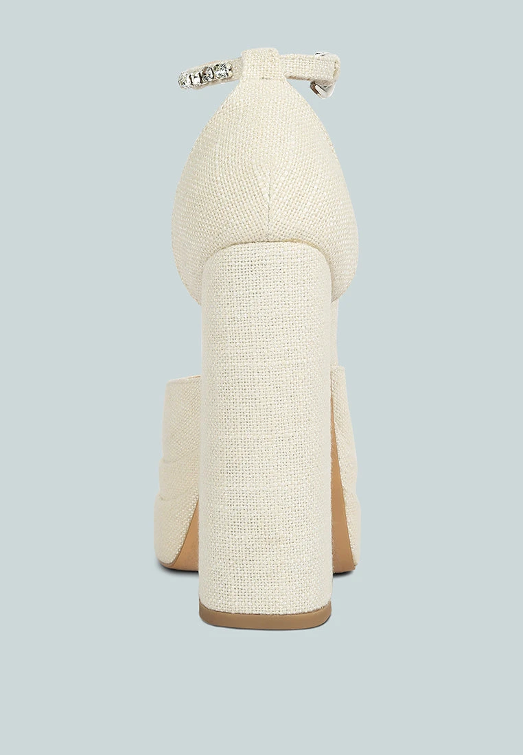 COSETTE Diamante Embellished Ankle Strap High Block Heel Sandals In Off White 7 COSETTE Diamante Embellished Ankle Strap High Block Heel Sandals In Off White - Image 5