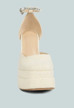 COSETTE Diamante Embellished Ankle Strap High Block Heel Sandals In Off White 13 COSETTE Diamante Embellished Ankle Strap High Block Heel Sandals In Off White -Rag & Co COSETTEDiamanteEmbellishedAnkleStrapHighBlockHeelSandalsinOffWhite RCSH4185OffWhite 8