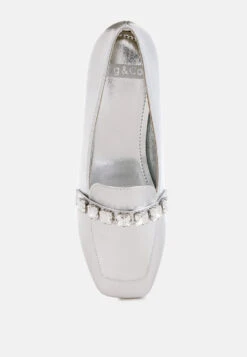 Celosia Metallic Diamante Strap Loafers -Rag & Co Celosia Metallic Diamante Strap Loafers RCSH4971 SILVER 2