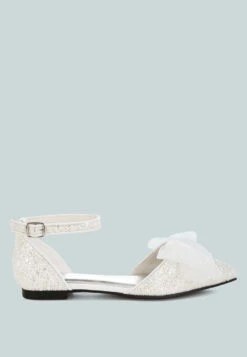 Clarice Sheer Bow Detail Glitter Flat Sandals