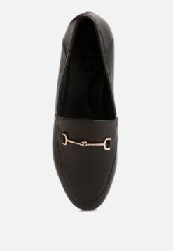 DARETH Horsebit Flat Heel Loafers In Black -Rag & Co DARETHHorsebitFlatHeelLoafersinBlackRCSH4076Black 7