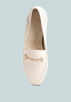 DARETH Horsebit Flat Heel Loafers In Off White -Rag & Co DARETHHorsebitFlatHeelLoafersinOffWhiteRCSH4076OffWhite 9