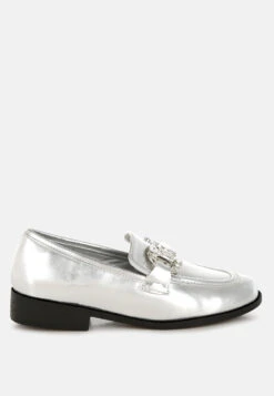 Dendron Diamante Horsebit Metallic Loafers -Rag & Co DendronDiamanteHorsebitMetallicLoafers RCSH5256SILVER 2