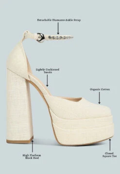 COSETTE Diamante Embellished Ankle Strap High Block Heel Sandals In Off White 19 COSETTE Diamante Embellished Ankle Strap High Block Heel Sandals In Off White -Rag & Co Detail