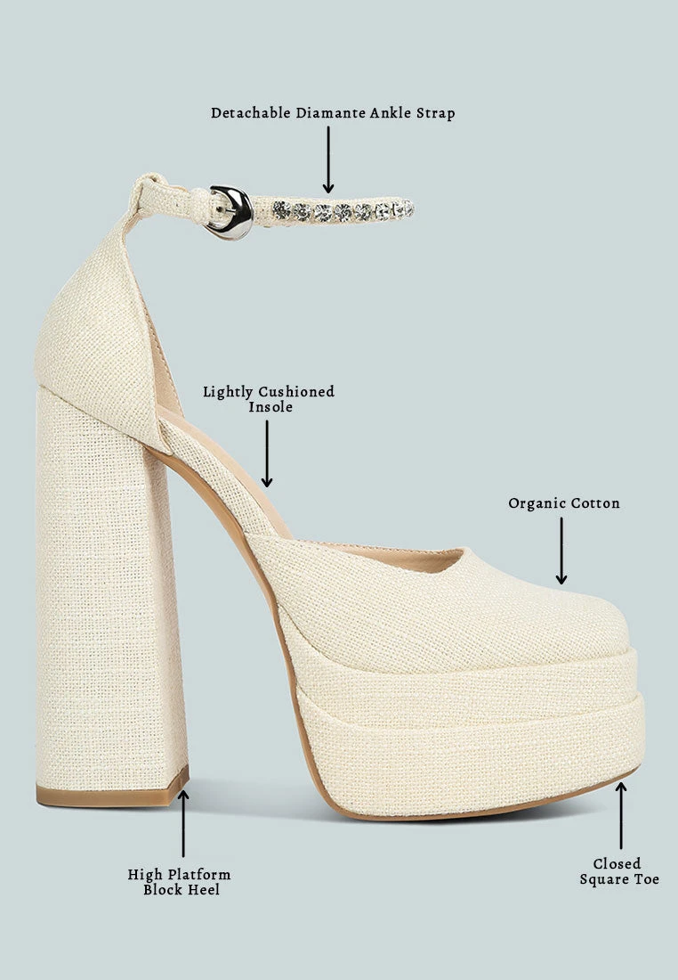 COSETTE Diamante Embellished Ankle Strap High Block Heel Sandals In Off White 11 COSETTE Diamante Embellished Ankle Strap High Block Heel Sandals In Off White - Image 9
