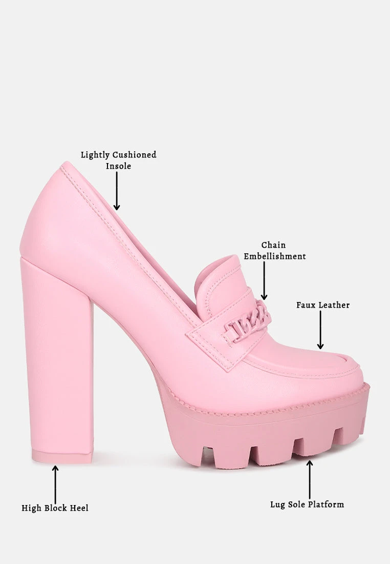 CORINNE Pink Chain Embellished Chunky Loafers 9 CORINNE Pink Chain Embellished Chunky Loafers - Image 7
