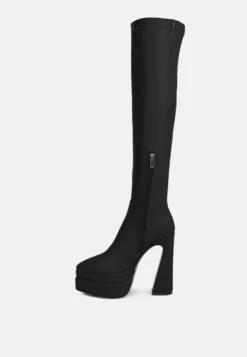 CYBER-PUNK High Platform Long Boots In Black 11 CYBER-PUNK High Platform Long Boots In Black -Rag & Co DoubleDeckerPlatformKneeLengthBoots RCSH3440 Black 4