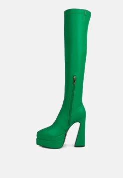 CYBER-PUNK High Platform Long Boots In Green -Rag & Co DoubleDeckerPlatformKneeLengthBoots RCSH3440 Green 8