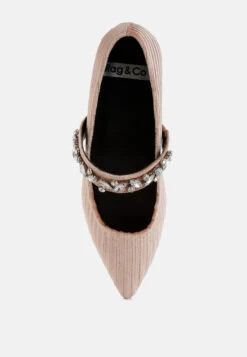 Dresden Diamante Brooch Velvet Ballerinas -Rag & Co Dresden Diamante Brooch Velvet Ballerinas RCSH5303 BEIGE 4