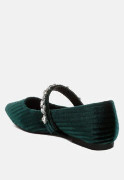 Dresden Diamante Brooch Velvet Ballerinas -Rag & Co Dresden Diamante Brooch Velvet Ballerinas RCSH5303 GREEN 1