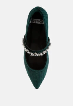 Dresden Diamante Brooch Velvet Ballerinas -Rag & Co Dresden Diamante Brooch Velvet Ballerinas RCSH5303 GREEN 3 a4cd532a 5ed4 403e 8cfe cc1277a08b99