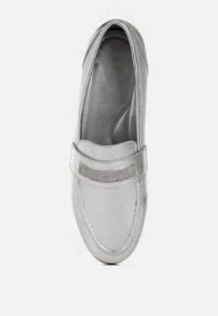 Eden Ode Rhinestone Strap Metallic Loafers -Rag & Co EdenOdeRhinestoneStrapMetallicLoafersRCSH5059SILVER 3 f4290e42 6304 45bc a8fa b9293ab4f4f4
