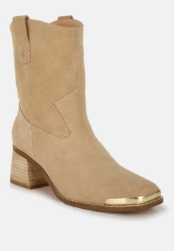 Emberly Suede Square Toe Ankle Boots -Rag & Co EmberlySuedeSquareToeAnkleBootsRCSH5152BEIGE 7