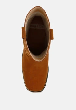 Emberly Suede Square Toe Ankle Boots -Rag & Co Emberly Suede Square Toe Ankle Boots RCSH5152 TAN 3
