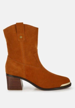 Emberly Suede Square Toe Ankle Boots -Rag & Co Emberly Suede Square Toe Ankle Boots RCSH5152 TAN 5