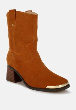 Emberly Suede Square Toe Ankle Boots -Rag & Co Emberly Suede Square Toe Ankle Boots RCSH5152 TAN 7